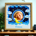 Cadre naissance personnalisé – Contenu 3D (thème nuit étoilée)